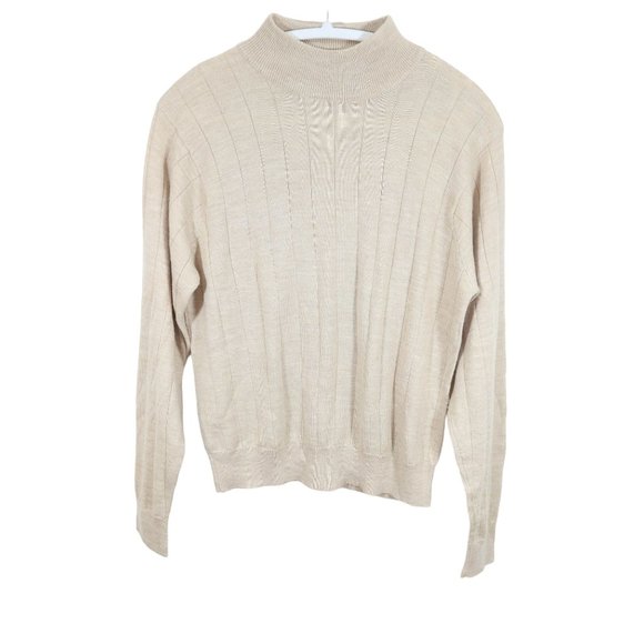 Jennifer Moore Sweaters - 4/$25 Vintage JENNIFER MOORE M Beige Wool Blend Wide Ribbed Mock Neck Sweater